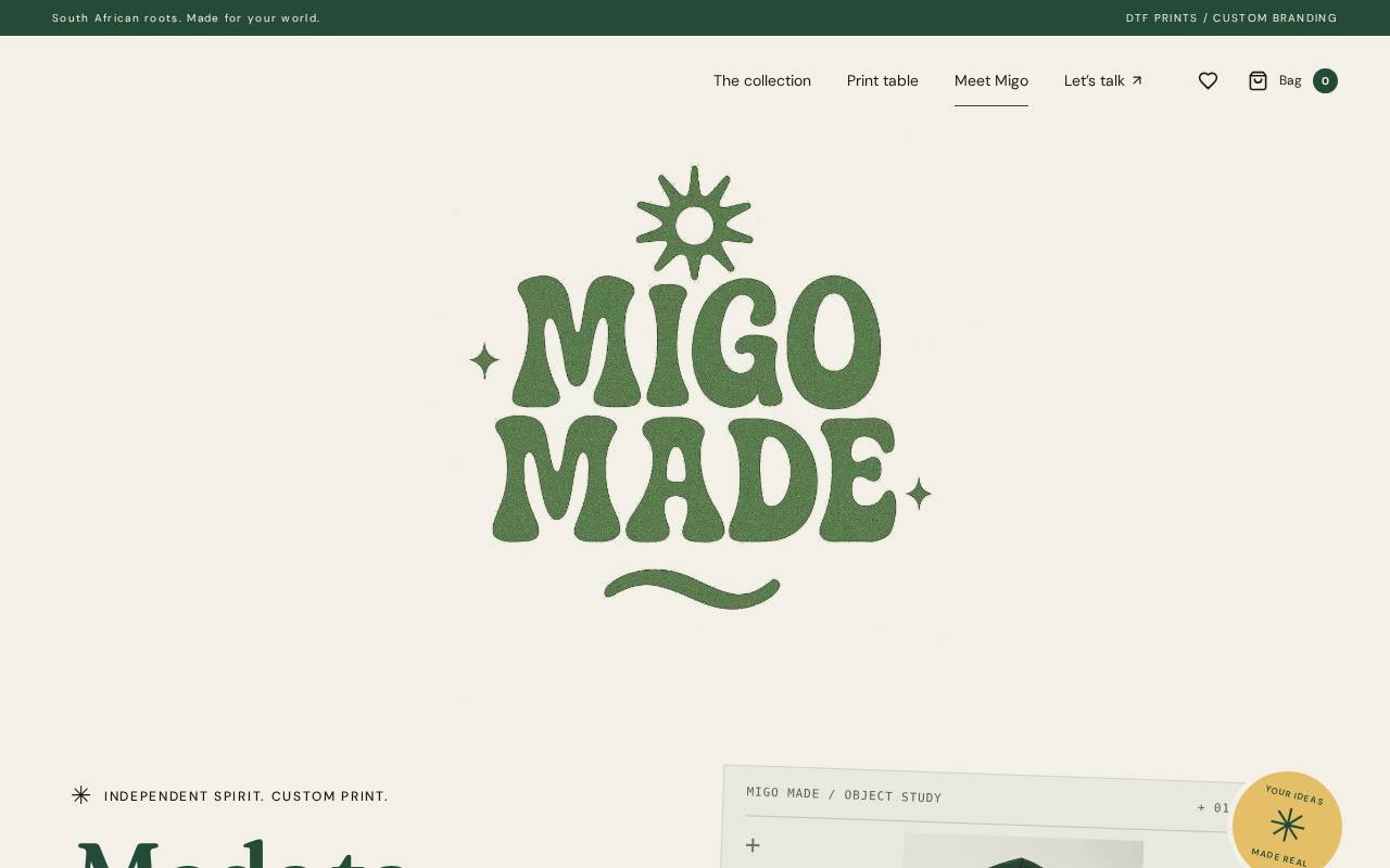 Migo Made homepage
